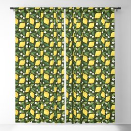 Lemons floral pattern on dark background Blackout Curtain