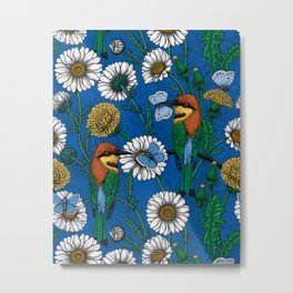 Bee eaters  Metal Print | Daisy, Dandelion, Floral, Leaves, Pattern, Design, Drawing, Retro, Vector, Beeeater 