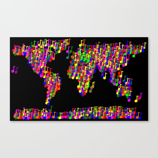 World Map Music Notes Canvas Print