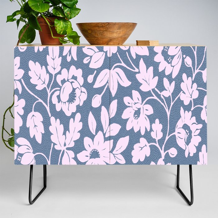 William Morris Blue And Pink Floral Pattern,Victorian,Arts And Crafts,Art Nouveau,Botanical,Vintage, Credenza