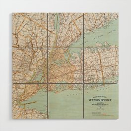 Vintage 1900 Road Map Of The New York District Wood Wall Art