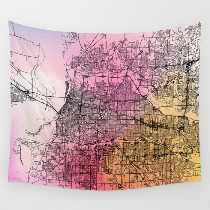 Colorful Memphis City Map Wall Tapestry
