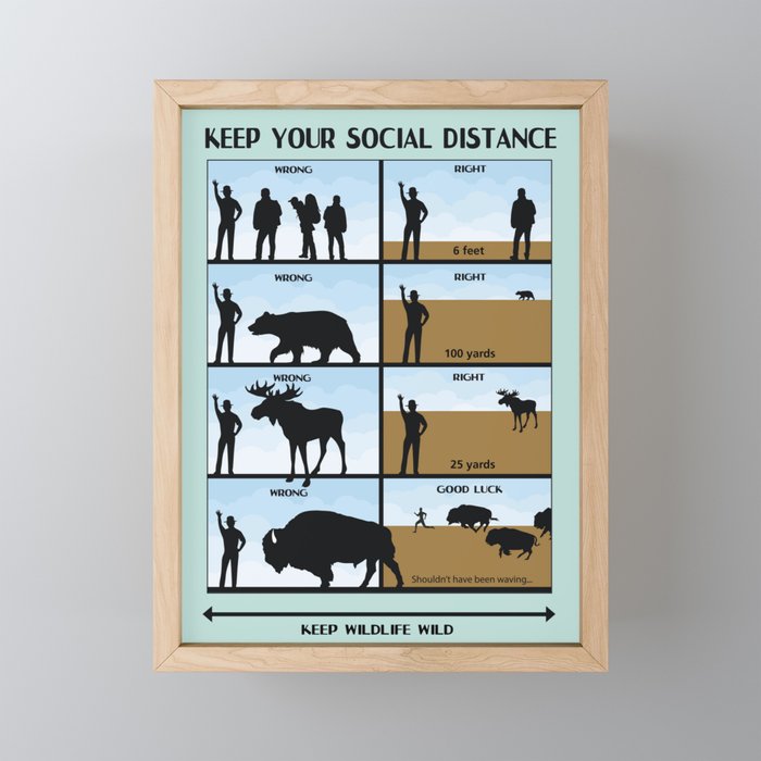 Social Distance Wildlife Safety Poster Framed Mini Art Print