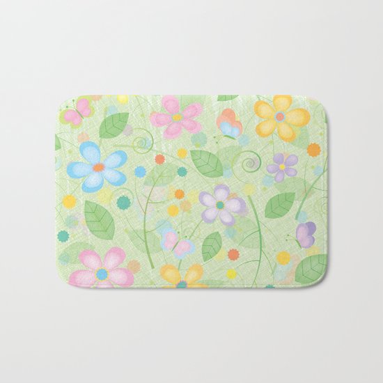 Floral and Butterfly Pattern - Spring Blossom Bath Mat