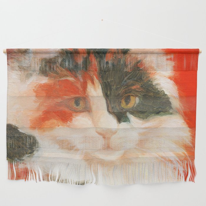 Classical calico cat portrait oil painting Wall Hanging