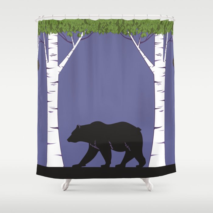 Black Bear + Birch + Chaga Shower Curtain