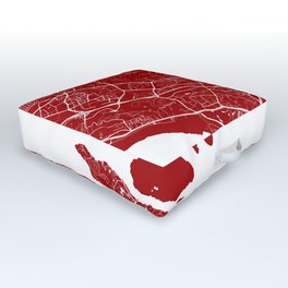 Singapore City Map - Red Outdoor Floor Cushion