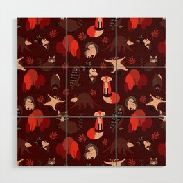 Woodland Nocturnal Animals Red Wood Wall Art