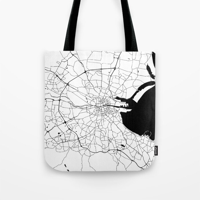 White on Black Dublin Street Map Tote Bag