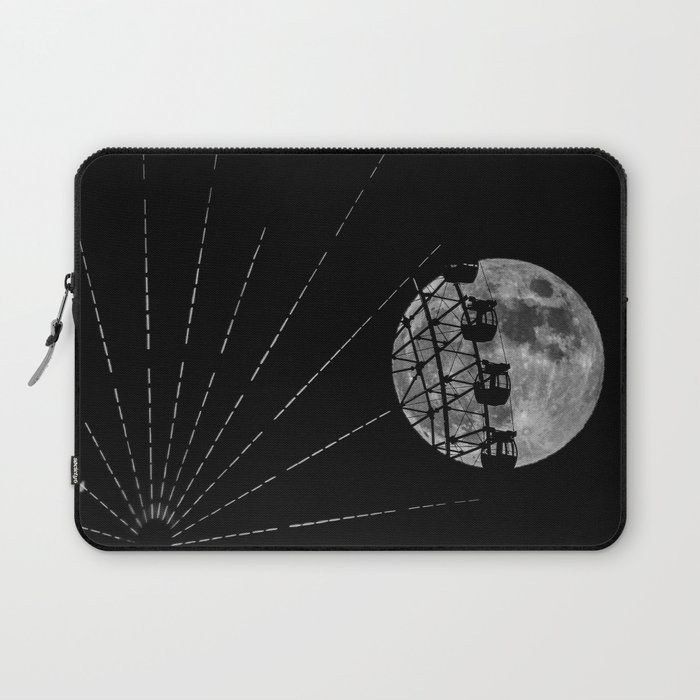 White of a full moon and Ferris Wheel black and white portrait photograph - photography - photographs Laptop Sleeve
