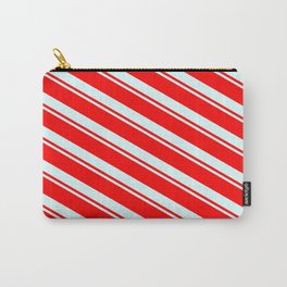 [ Thumbnail: Light Cyan and Red Colored Lined/Striped Pattern Carry-All Pouch ]