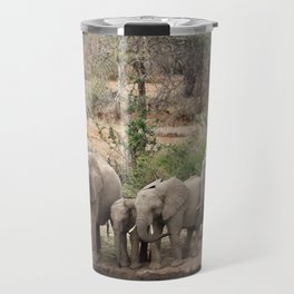 Elephants on the riverbank Travel Mug