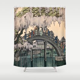 Drum bridge, at Kameidô, shrine,Tokyo, (woodcut)_Hiroshi YoshidaJapanese printmaker(1876-1950) Shower Curtain