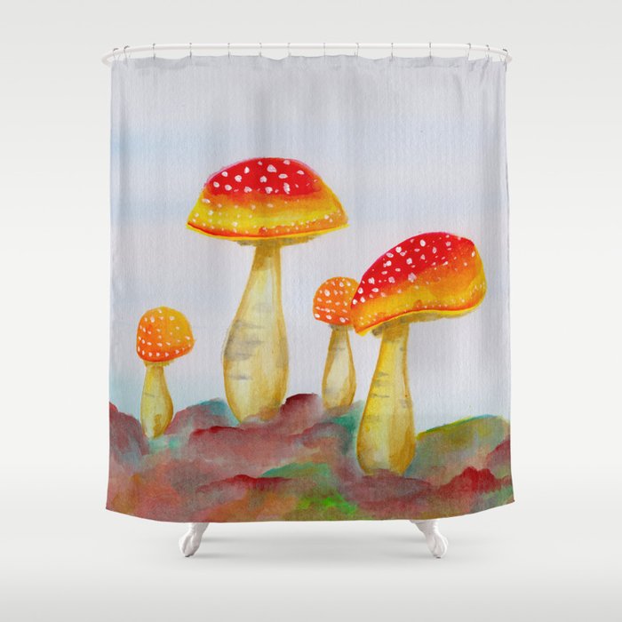 Mountain Mushrooms: Watercolor Painting Shower Curtain