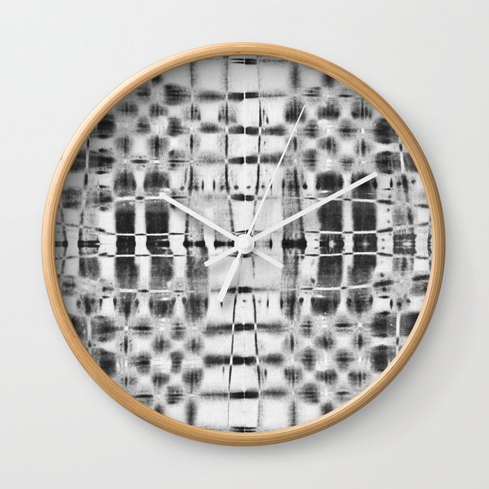shibori itajime B&W squares Wall Clock