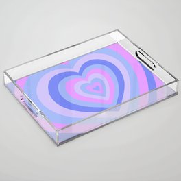 Retro Groovy Love Hearts - bright blue and neon purple Acrylic Tray