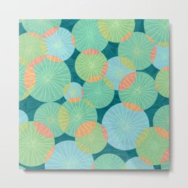 Lovely LilyPads (pattern) Metal Print | Coral, Paisleymcnoodle, Waterlily, Teal, Texture, Pattern, Orange, Blue, Lilypad, Graphicdesign 