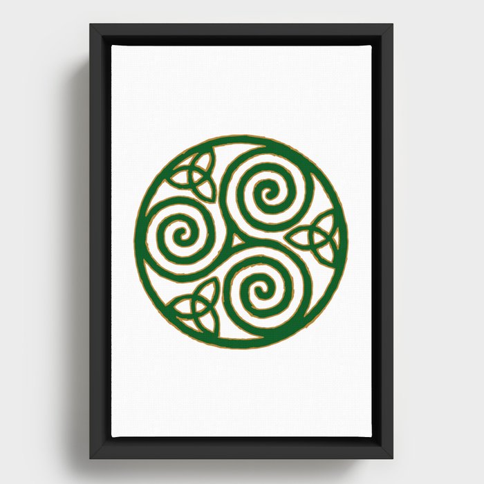Green Triskelion Framed Canvas