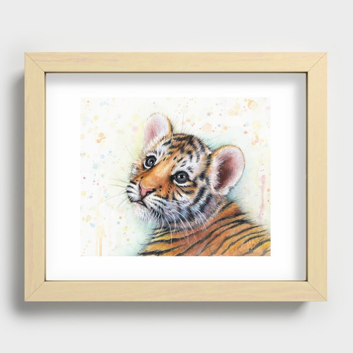 Nursery-Artwork-Tiger-Cub-Baby-Animal-Watercolor-Jungle-Safari-Animals Recessed Framed Print