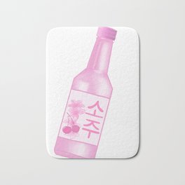 Cherry flavoured korean pink soju bottle hangul writing cute cherry blossoms kawaii   Bath Mat
