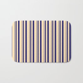 [ Thumbnail: Midnight Blue and Beige Colored Lines Pattern Bath Mat ]