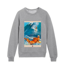 Surf Narragansett, Rhode Island earth tone motif with lighthouse vintage advertising surfing beach poster / posters Kids Crewneck