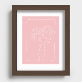 Blooming, the blooming stage of a pair of protea; pink ink drawing Recessed Framed Print