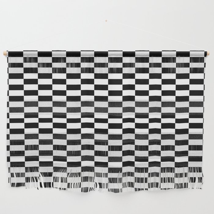 Japanese Tile Black And White Mid-Century Retro Modern Geometric Minimalist Monochrome Pattern Wall Hanging