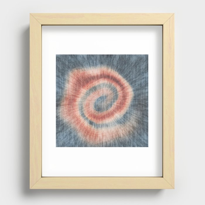 Terracotta Blue Tie Dye Abstract Recessed Framed Print
