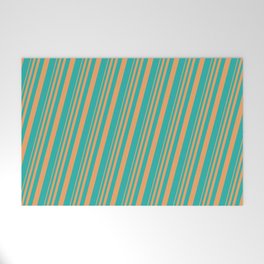 [ Thumbnail: Brown & Light Sea Green Colored Lines/Stripes Pattern Welcome Mat ]