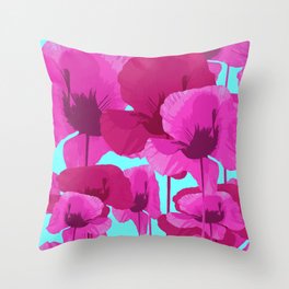 Sweet Pink Poppies On A Turquoise Background #decor #society6 #buyart Throw Pillow