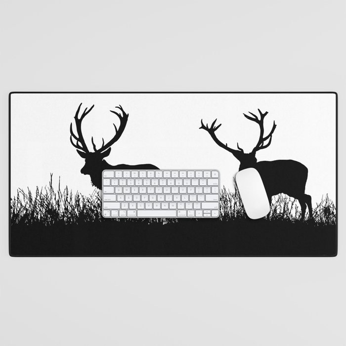 Black And White Deer Silhouette Desk Mat