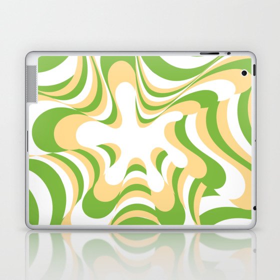 Abstract Groovy Retro Liquid Swirl Green Yellow Pattern Laptop & iPad Skin