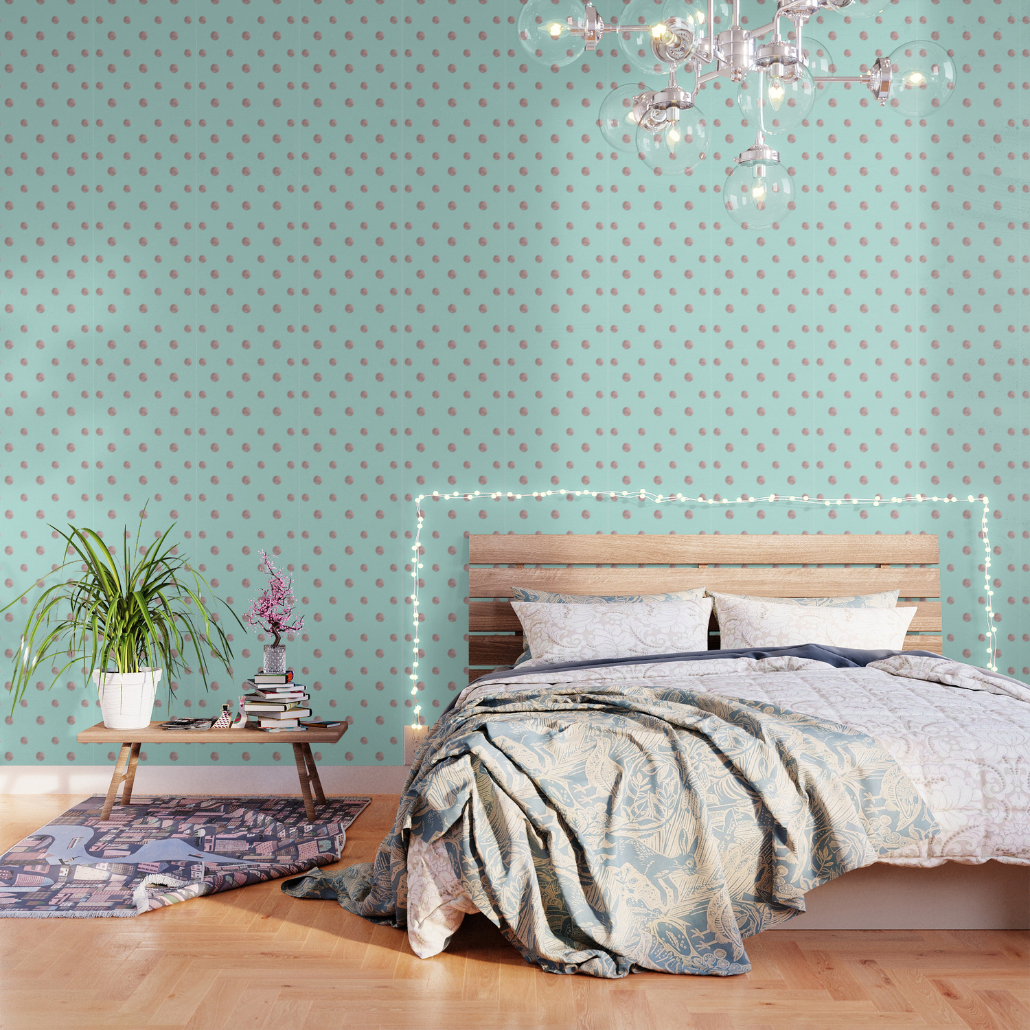 Happy Polka Dots Rose Gold On Mint 1 Decor Art Society6 Wallpaper By Anitabellajantzart Society6