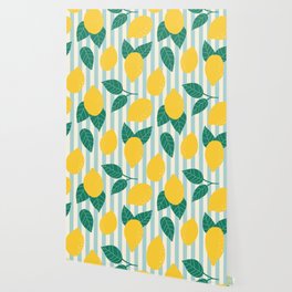 Retro Lemons on Stripes Wallpaper