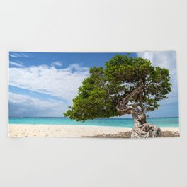 Aruba island tree Beach Towel