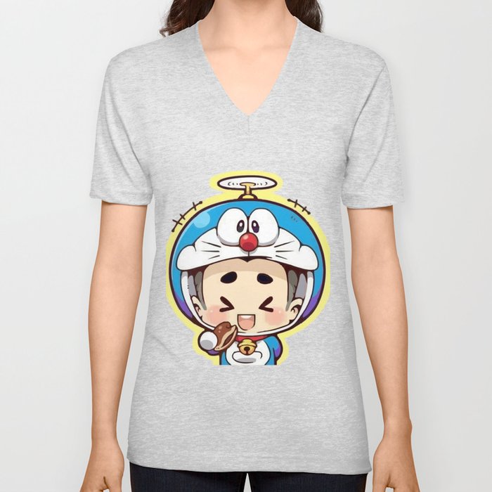 Doraemon chibi cosplay V Neck T Shirt