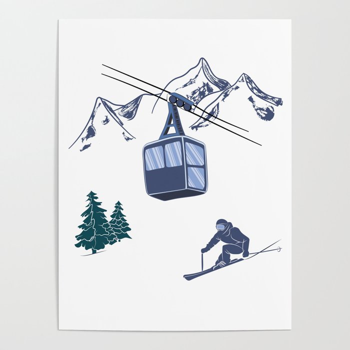 Ski Lift Winter Scene Poster