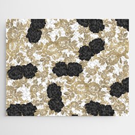 Luxury black gold elegant romantic roses floral Jigsaw Puzzle