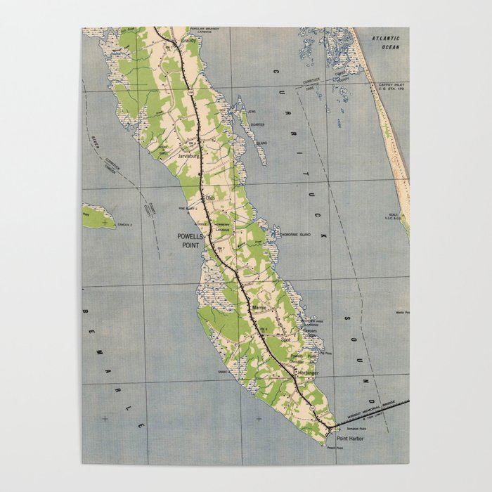 Vintage Map of Powells Point North Carolina (1940) Poster by