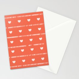 Coral White Mini Heart Love Stripes (Horizontal Pattern) Stationery Cards