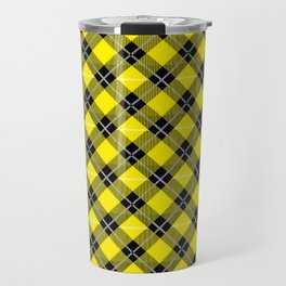 Diagonal Yellow and Black Flannel-Plaid Pattern Travel Mug