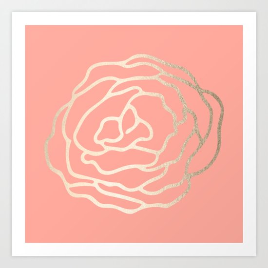 Flower in White Gold Sands on Salmon Pink Art Print