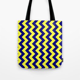 Electric Yellow and Navy Blue Vertical Zigzags Tote Bag