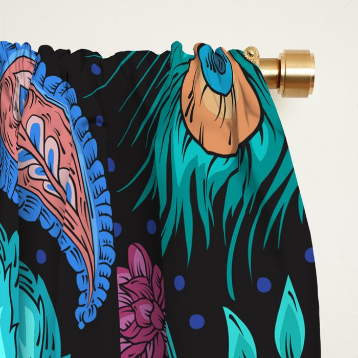 Asian Inspired Peacock Feathers And Floral Pattern Blackout