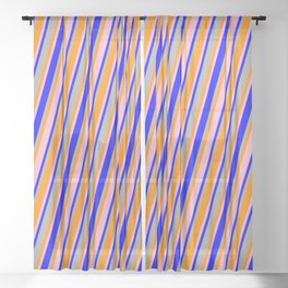 [ Thumbnail: Dark Orange, Light Pink, Blue & Dark Grey Colored Lines Pattern Sheer Curtain ]