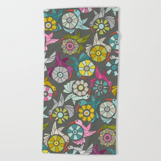 paper sunbirds graphite Beach Towel