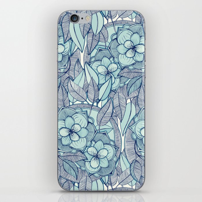 Teal Magnolias - a hand drawn pattern iPhone Skin