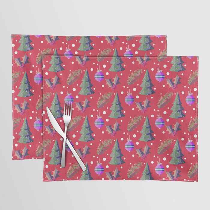 Christmas Pattern Watercolor Tree Leaf Bauble Placemat