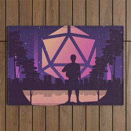 Synthwave Futuristic Cityscape D20 Dice Moon Tabletop RPG Landscape Outdoor Rug